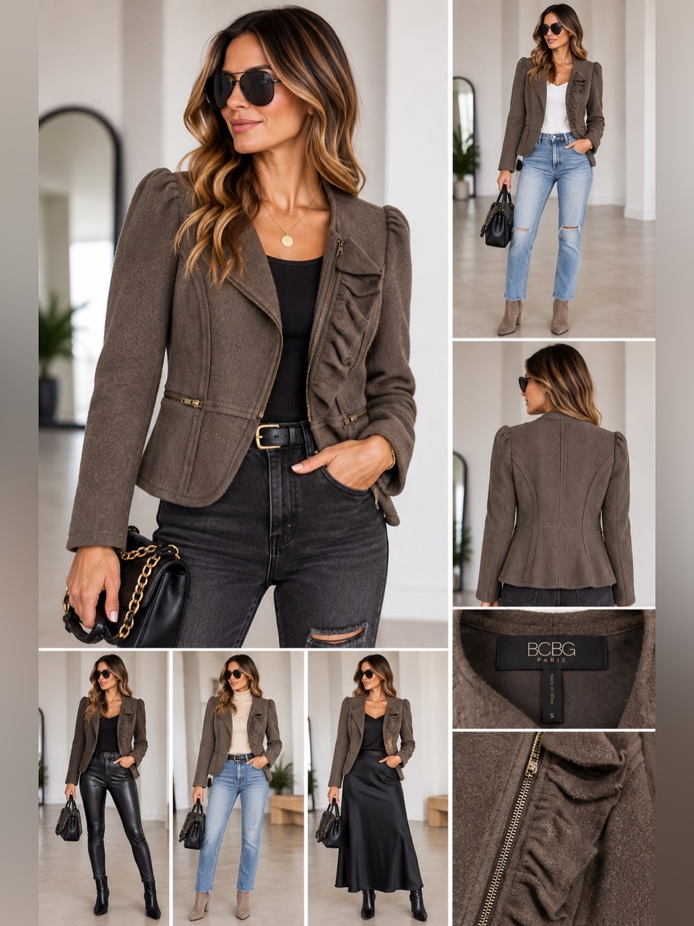 BCBG Ruffle-Trim Wool Blend Blazer, XS